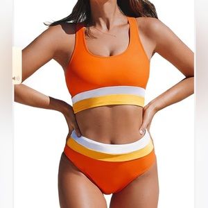 Roselychic Womens Two Piece High Waisted Bikini Swimsuits yellow/orange/white